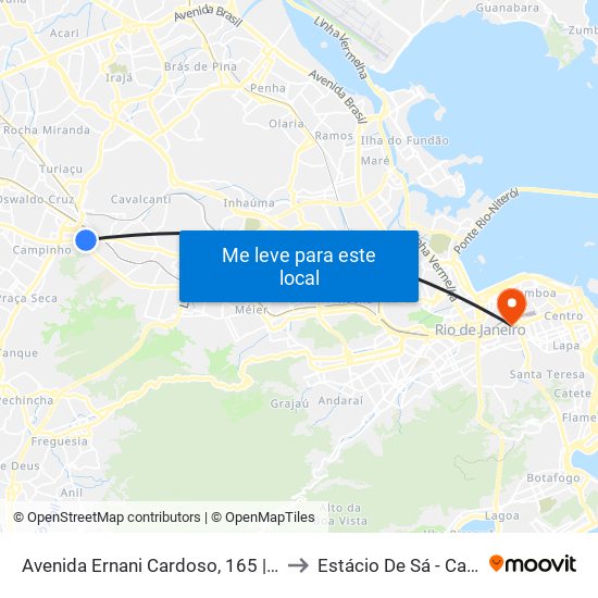 Avenida Ernani Cardoso, 165 | Via Viaduto De Cascadura to Estácio De Sá - Campus Praça Onze map