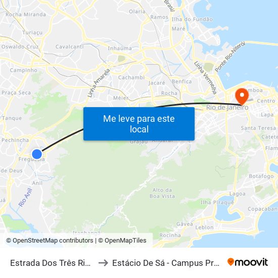 Estrada Dos Três Rios, 529 to Estácio De Sá - Campus Praça Onze map