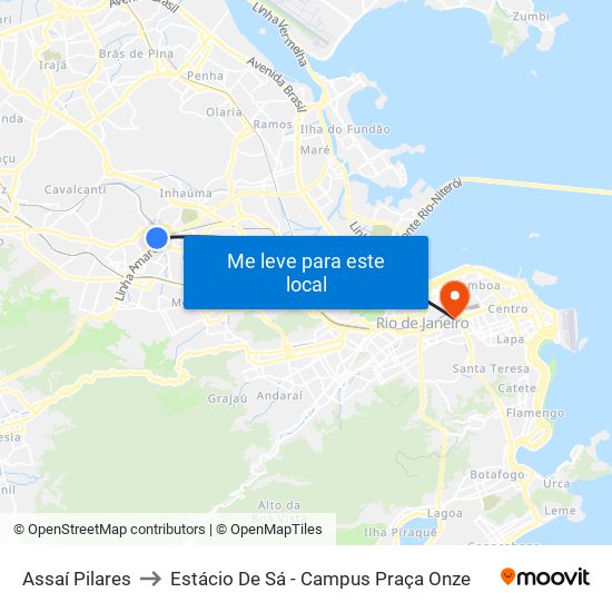 Assaí Pilares to Estácio De Sá - Campus Praça Onze map