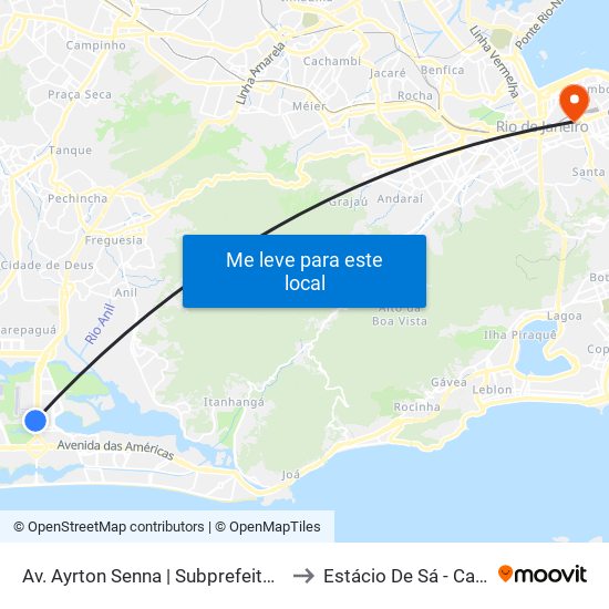 Av. Ayrton Senna | Subprefeitura Da Barra E Jacarepaguá to Estácio De Sá - Campus Praça Onze map