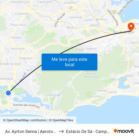 Av. Ayrton Senna | Aerotown | Via Parque to Estácio De Sá - Campus Praça Onze map