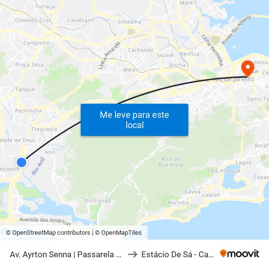 Av. Ayrton Senna | Passarela Da Gardênia | Sesc/Senac to Estácio De Sá - Campus Praça Onze map