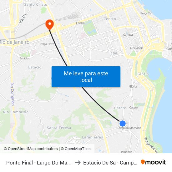 Ponto Final - Largo Do Machado (Rio Total) to Estácio De Sá - Campus Praça Onze map