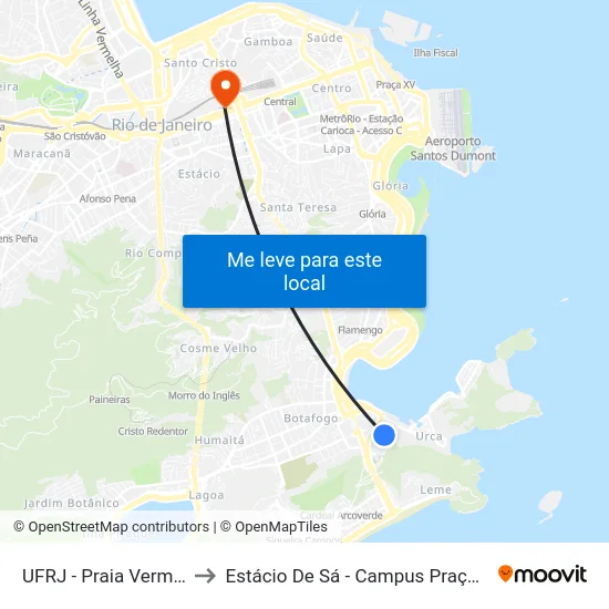 UFRJ - Praia Vermelha to Estácio De Sá - Campus Praça Onze map
