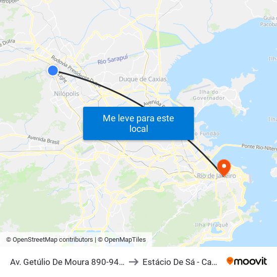 Av. Getúlio De Moura 890-946 - Centro Nova Iguaçu to Estácio De Sá - Campus Praça Onze map