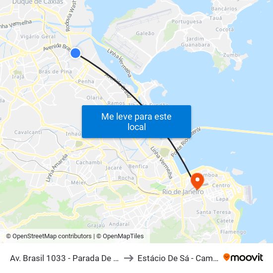 Av. Brasil 1033 - Parada De Lucas Rio De Janeiro to Estácio De Sá - Campus Praça Onze map