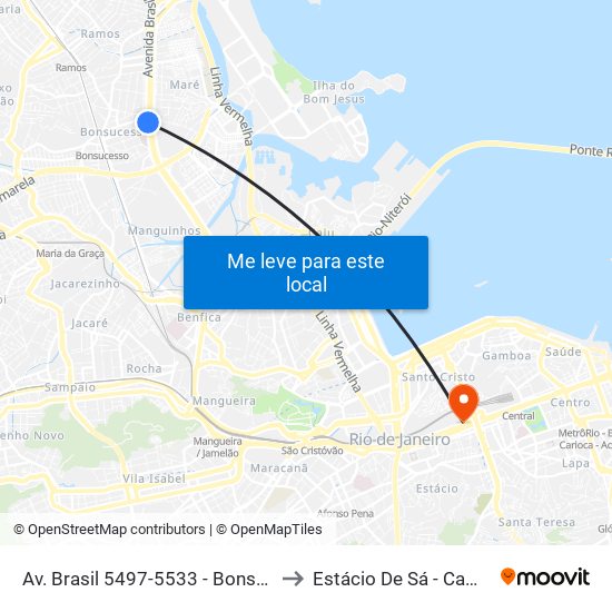 Av. Brasil 5497-5533 - Bonsucesso Rio De Janeiro to Estácio De Sá - Campus Praça Onze map