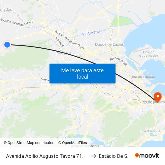 Avenida Abilio Augusto Tavora 7170 Cabuçu Nova Iguaçu - Rio De Janeiro 26291 Brasil to Estácio De Sá - Campus Praça Onze map