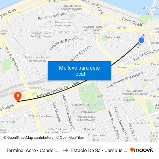 Terminal Acre - Candelária | Rio Ita to Estácio De Sá - Campus Praça Onze map