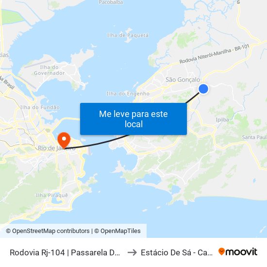 Rodovia Rj-104 | Passarela Do Coelho - Sentido Manilha to Estácio De Sá - Campus Praça Onze map