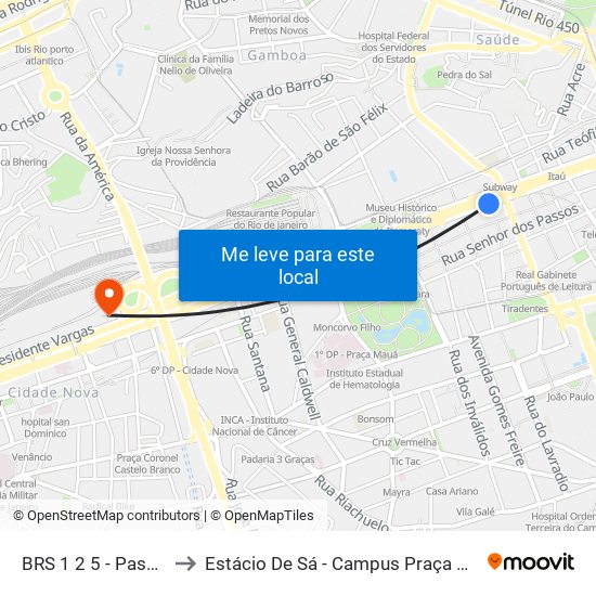 BRS 1 2 5 - Passos to Estácio De Sá - Campus Praça Onze map