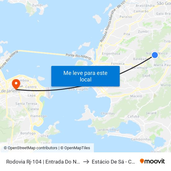 Rodovia Rj-104 | Entrada Do Novo México - Sentido Niterói to Estácio De Sá - Campus Praça Onze map