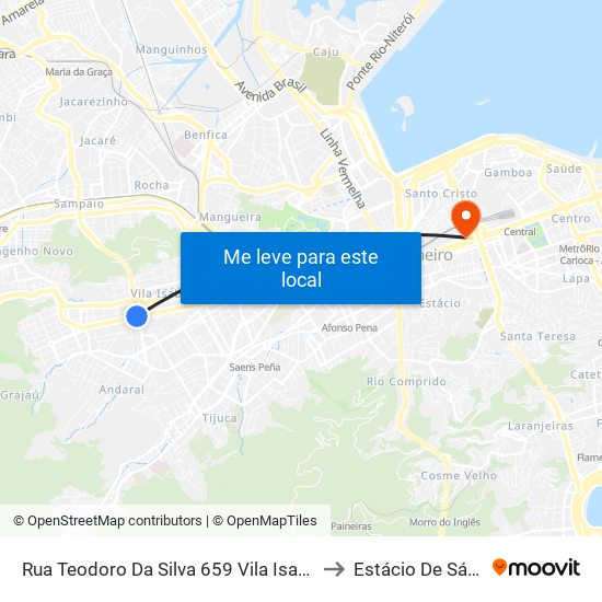 Rua Teodoro Da Silva 659 Vila Isabel Rio De Janeiro - Rio De Janeiro 20560 Brasil to Estácio De Sá - Campus Praça Onze map