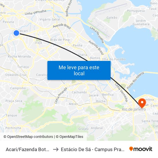 Acari/Fazenda Botafogo to Estácio De Sá - Campus Praça Onze map