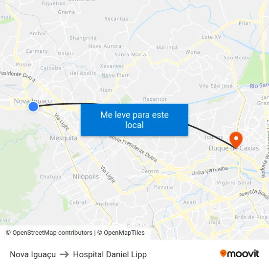 Nova Iguaçu to Hospital Daniel Lipp map