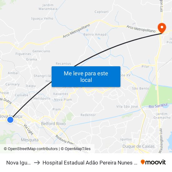 Nova Iguaçu to Hospital Estadual Adão Pereira Nunes Heliport map