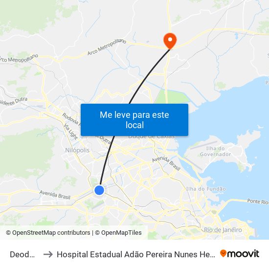 Deodoro to Hospital Estadual Adão Pereira Nunes Heliport map