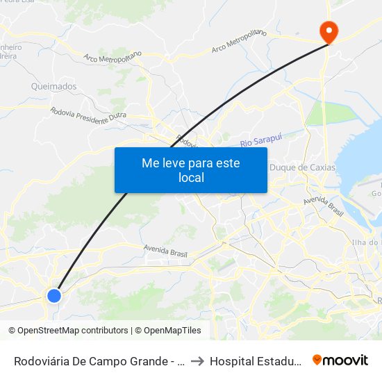 Rodoviária De Campo Grande - Plataforma D (Campo Grande E Jabour - Executivo) to Hospital Estadual Adão Pereira Nunes Heliport map