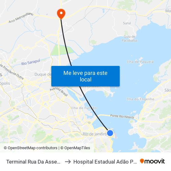 Terminal Rua Da Assembleia - Linha 2114 to Hospital Estadual Adão Pereira Nunes Heliport map
