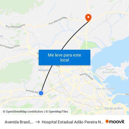 Avenida Brasil, 28400 to Hospital Estadual Adão Pereira Nunes Heliport map