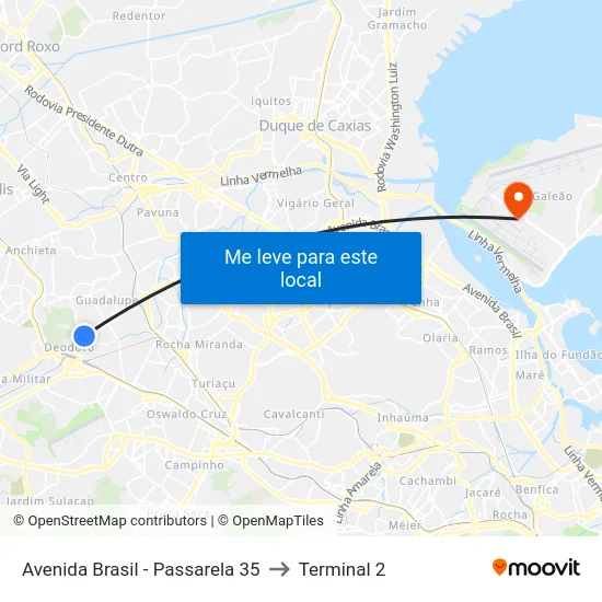Avenida Brasil - Passarela 35 to Terminal 2 map