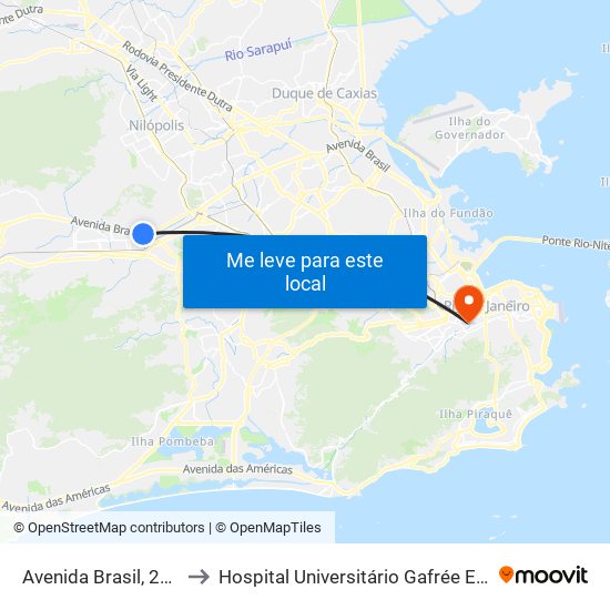 Avenida Brasil, 28400 to Hospital Universitário Gafrée E Guinle map