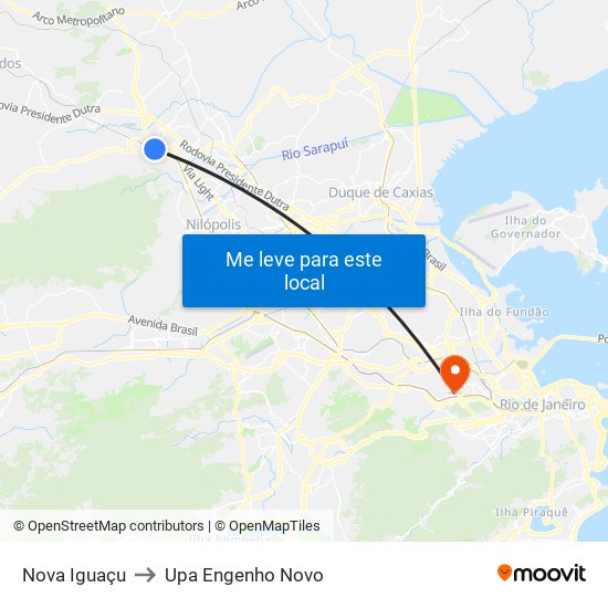 Nova Iguaçu to Upa Engenho Novo map