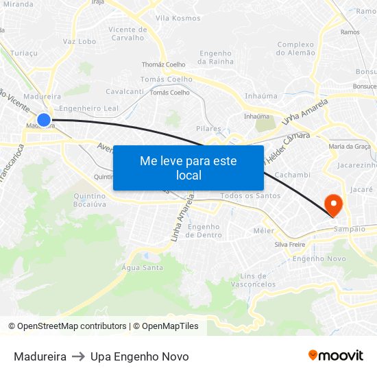 Madureira to Upa Engenho Novo map