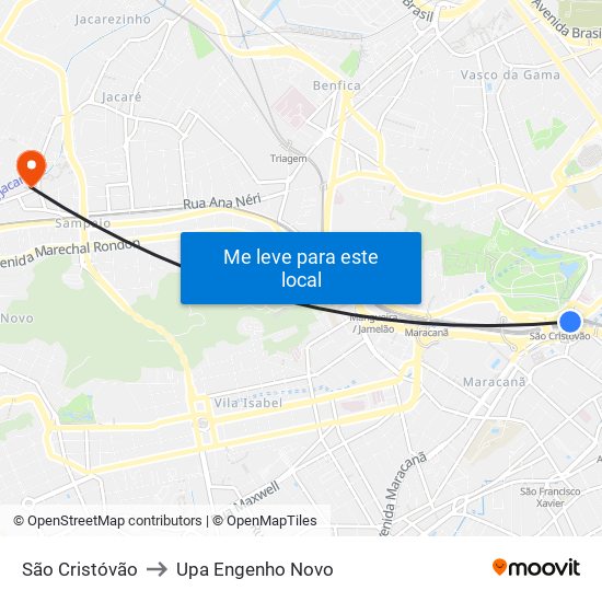 São Cristóvão to Upa Engenho Novo map