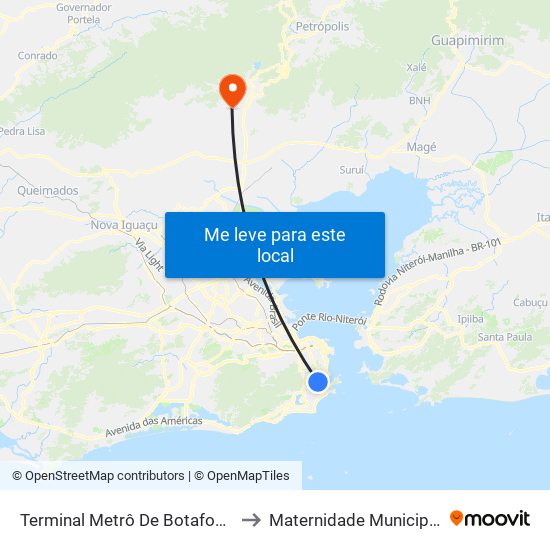 Terminal Metrô De Botafogo (Vila Isabel) to Maternidade Municipal De Xerém map