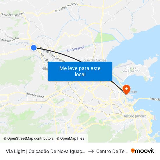 Via Light | Calçadão De Nova Iguaçu (Sentido Pavuna) to Centro De Tecnologia map