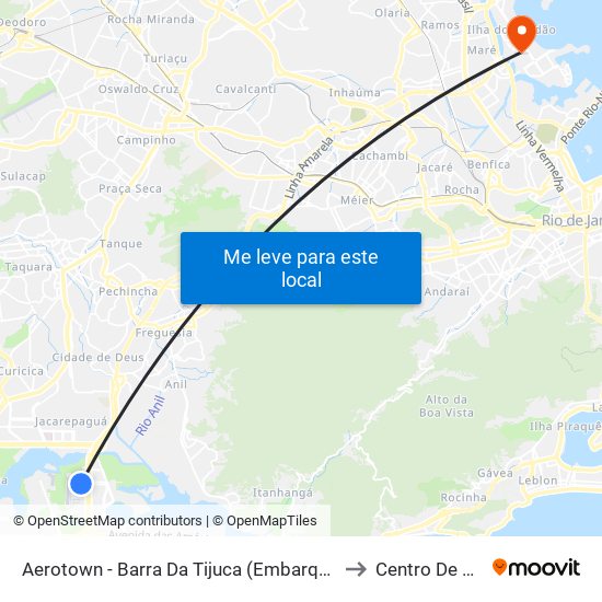 Aerotown - Barra Da Tijuca (Embarque E Desembarque - 1001) to Centro De Tecnologia map