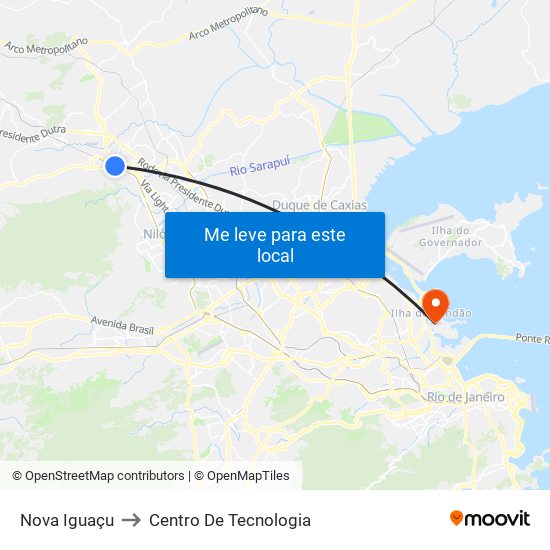 Nova Iguaçu to Centro De Tecnologia map