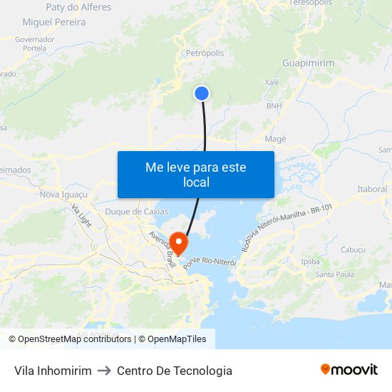 Vila Inhomirim to Centro De Tecnologia map