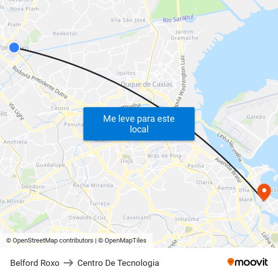 Belford Roxo to Centro De Tecnologia map