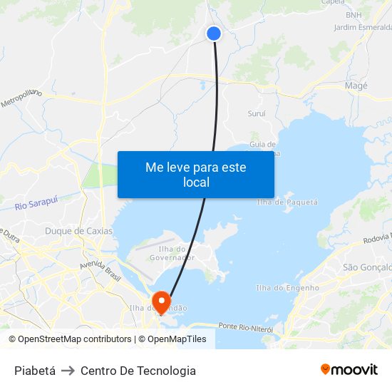 Piabetá to Centro De Tecnologia map