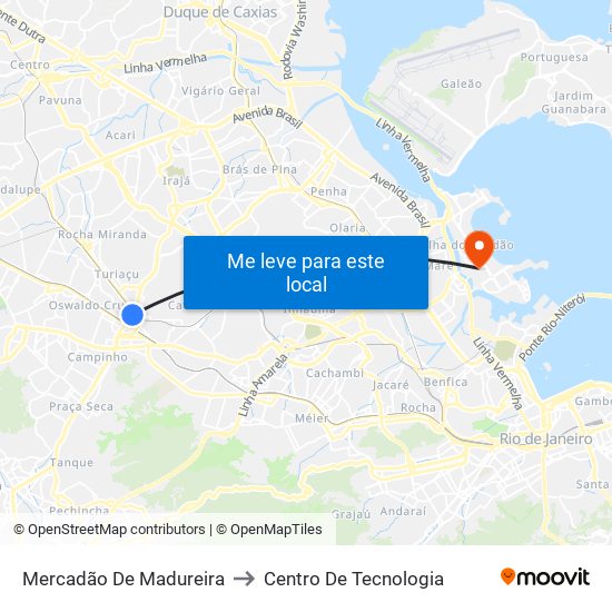 Mercadão De Madureira to Centro De Tecnologia map