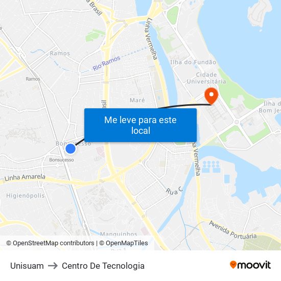 Unisuam to Centro De Tecnologia map
