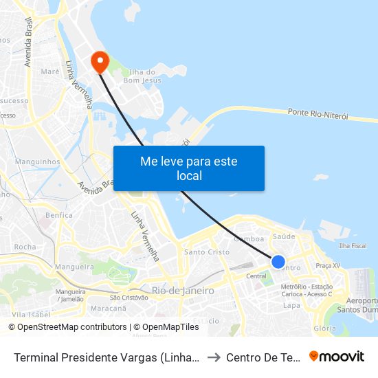 Terminal Presidente Vargas (Linhas Intermunicipais) to Centro De Tecnologia map