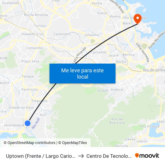 Uptown (Frente / Largo Carioca) to Centro De Tecnologia map