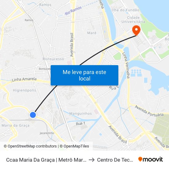 Ccaa Maria Da Graça | Metrô Maria Da Graça to Centro De Tecnologia map