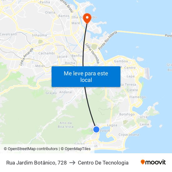 Rua Jardim Botânico, 728 to Centro De Tecnologia map
