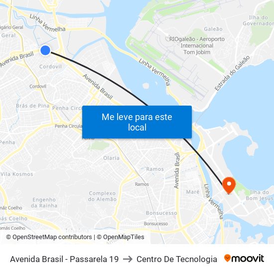 Avenida Brasil - Passarela 19 to Centro De Tecnologia map