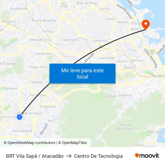 BRT Vila Sapê / Atacadão to Centro De Tecnologia map