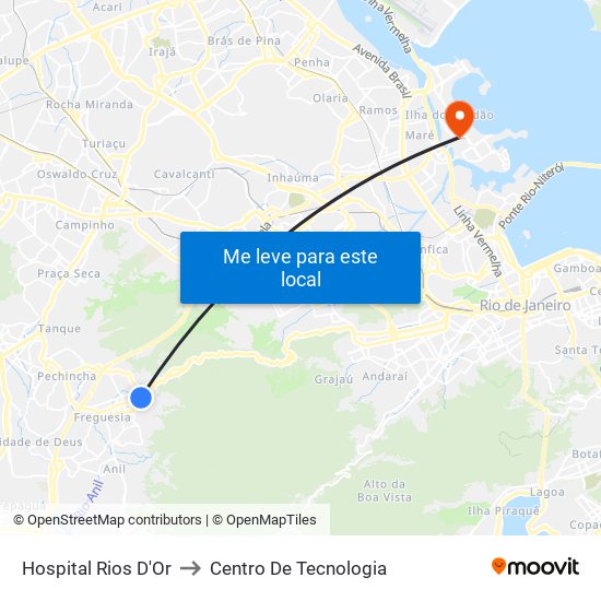 Hospital Rios D'Or to Centro De Tecnologia map