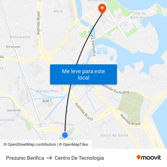 Prezunic Benfica to Centro De Tecnologia map