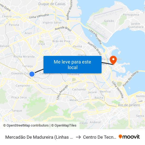 Mercadão De Madureira (Linhas Municipais) to Centro De Tecnologia map