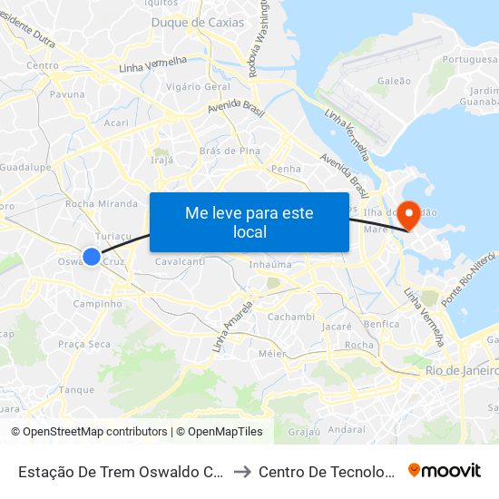 Estação De Trem Oswaldo Cruz to Centro De Tecnologia map