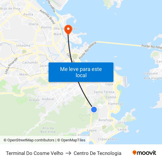 Terminal Do Cosme Velho to Centro De Tecnologia map