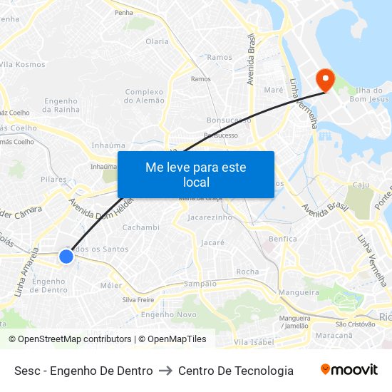 Sesc - Engenho De Dentro to Centro De Tecnologia map